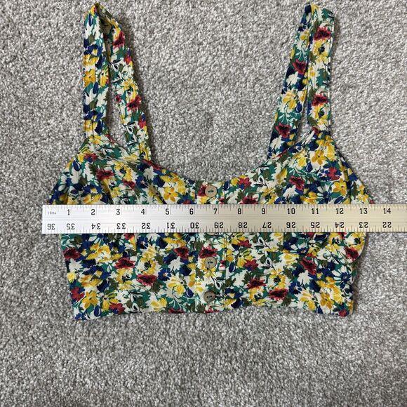 Estam Crop Top Womens Small Floral Button Front Smocked Back Rayon Summer Tank - Picture 5 of 7